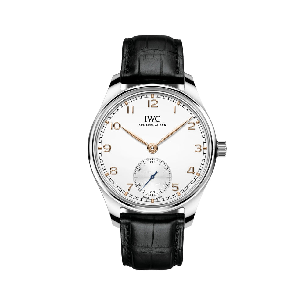 Portugieser Automatic 40mm - Silver w/ Black Accents on Leather Strap