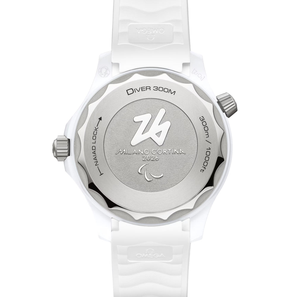 Seamaster Diver 300M Paralympic Milano Cortina 2026 43.5mm - White on Rubber Strap