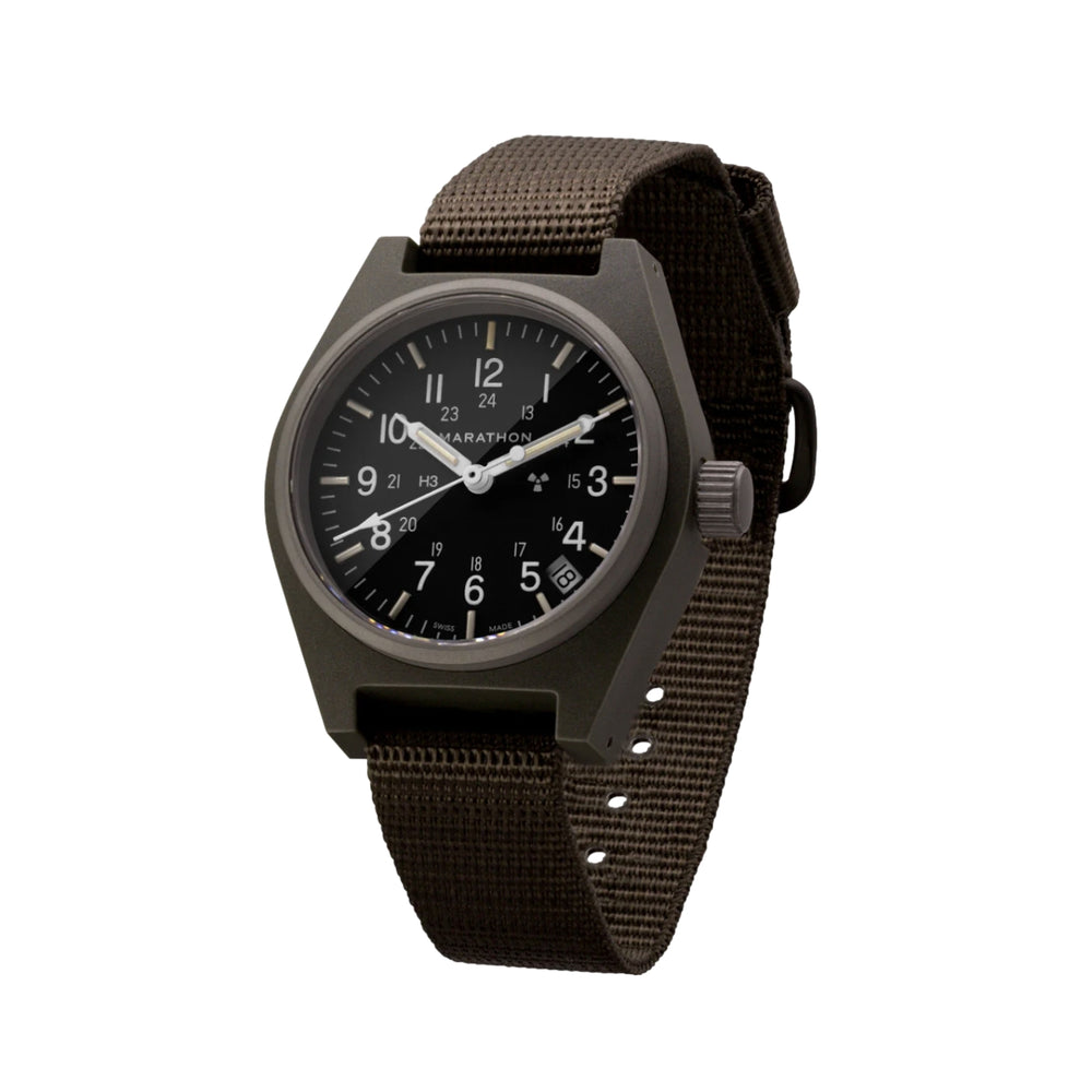 GPQ-D Standard-Issue Tritium Field Quartz Type II Sage Green 34mm - Black on Fabric Strap