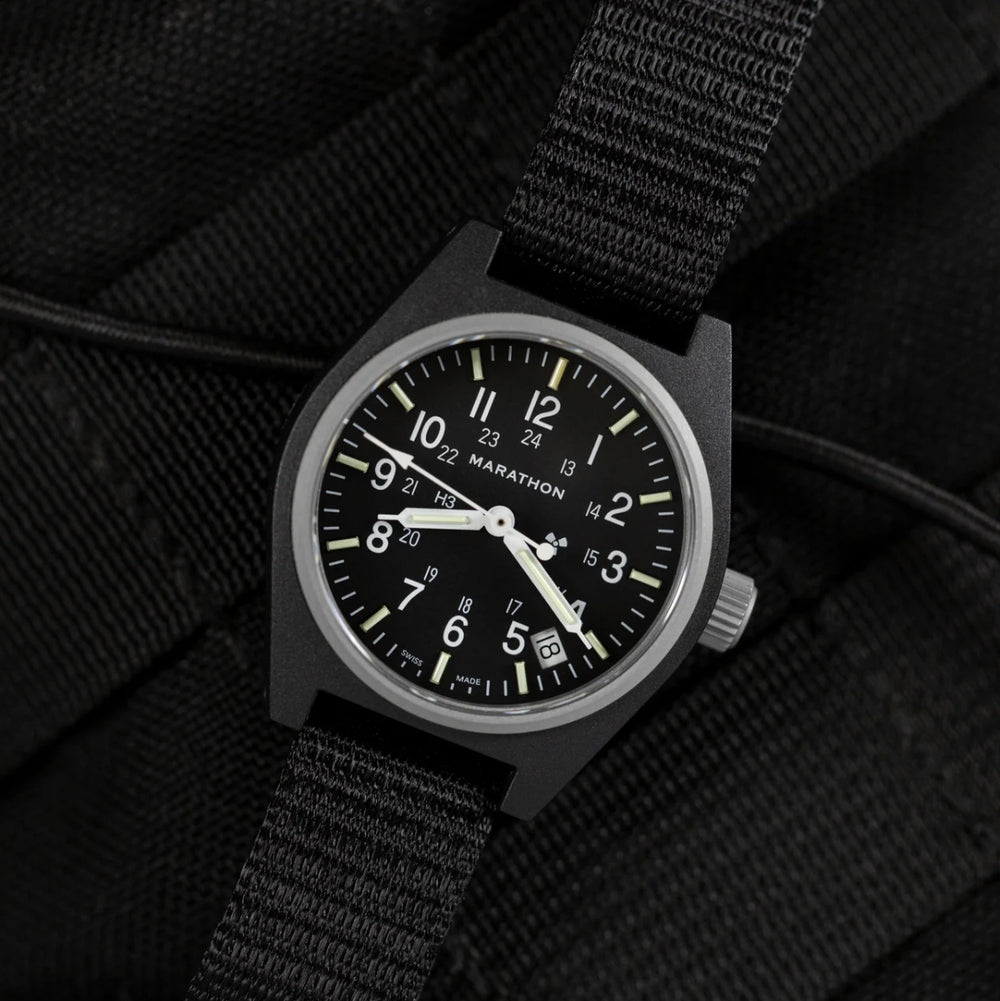 GPQ-D Standard-Issue Tritium Field Quartz Type II 34mm - Black on Fabric Strap