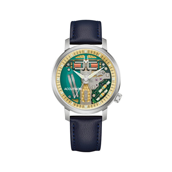 Tuning Fork Spaceview 314 Titanium 39mm - Green on Leather Strap