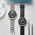 Pelagos Ultra Titanium 43mm on stainless steel bracelet with an extra black rubber strap.