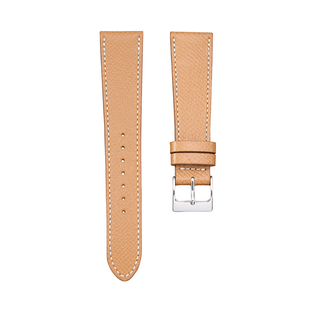 Camel textured calf leather watch strap two-piece set with a silver buckle