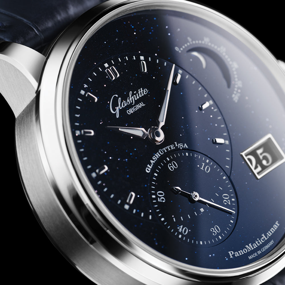 PanoMaticLunar Platinum Automatic Limited Edition 40mm - Blue on Leather Strap