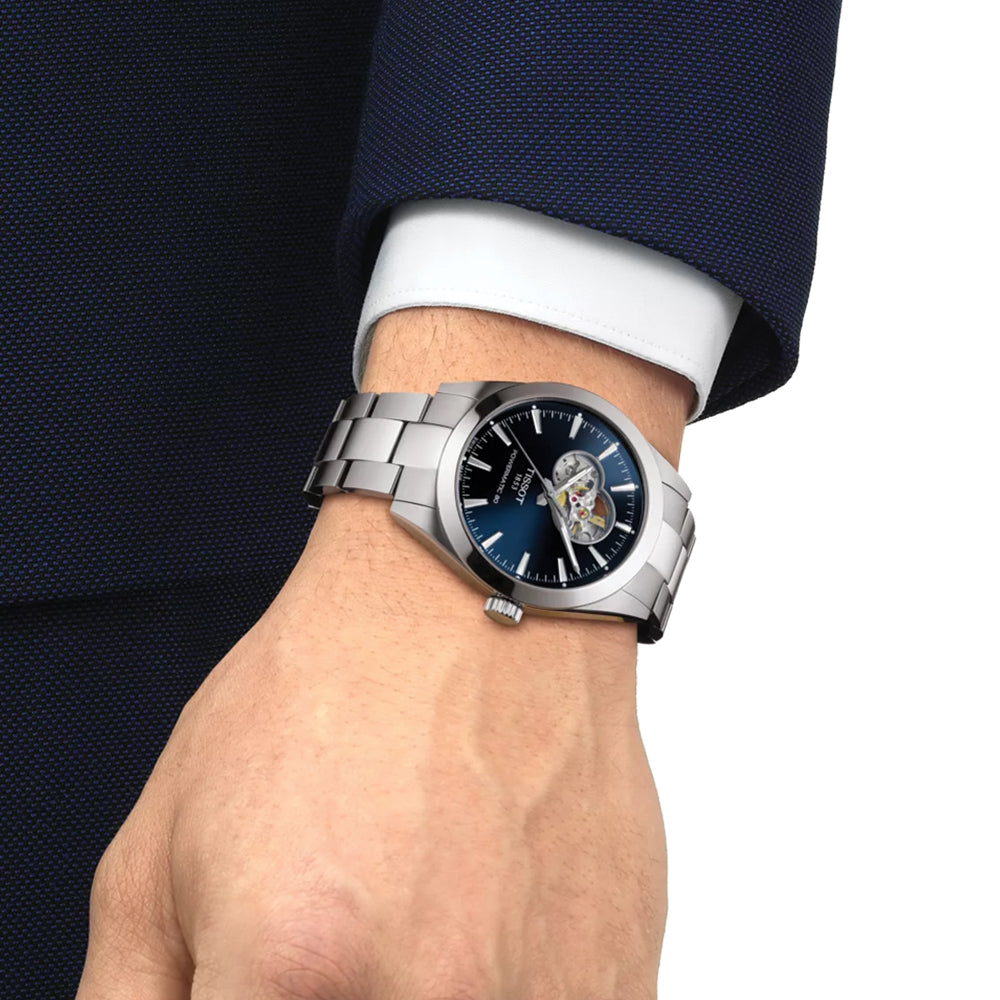 Gentleman Powermatic 80 Open Heart 40mm - Blue on Bracelet