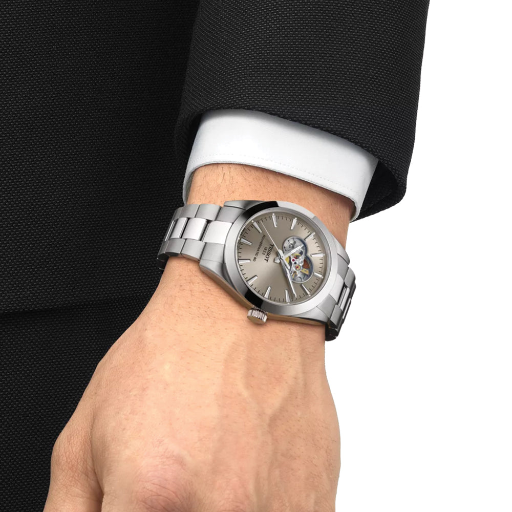 Gentleman Powermatic 80 Open Heart 40mm - Rhodium on Bracelet