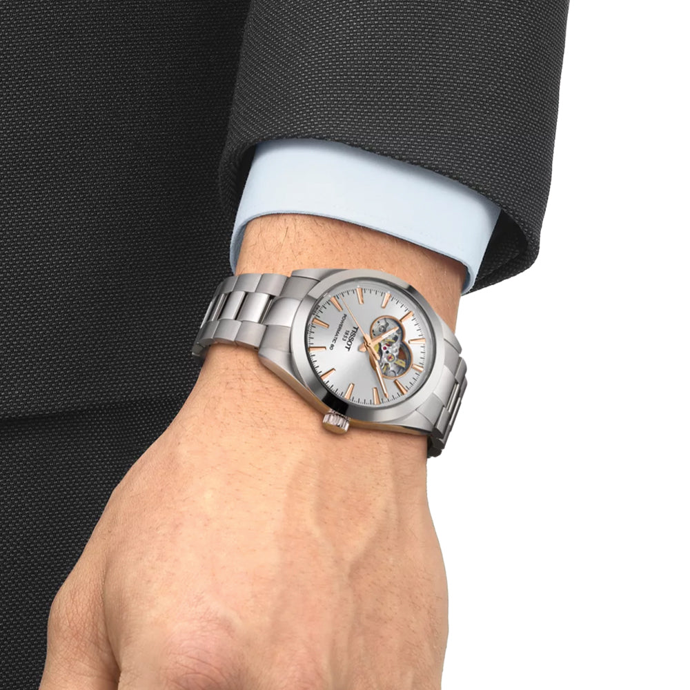 Gentleman Powermatic 80 Open Heart 40mm - Silver on Bracelet