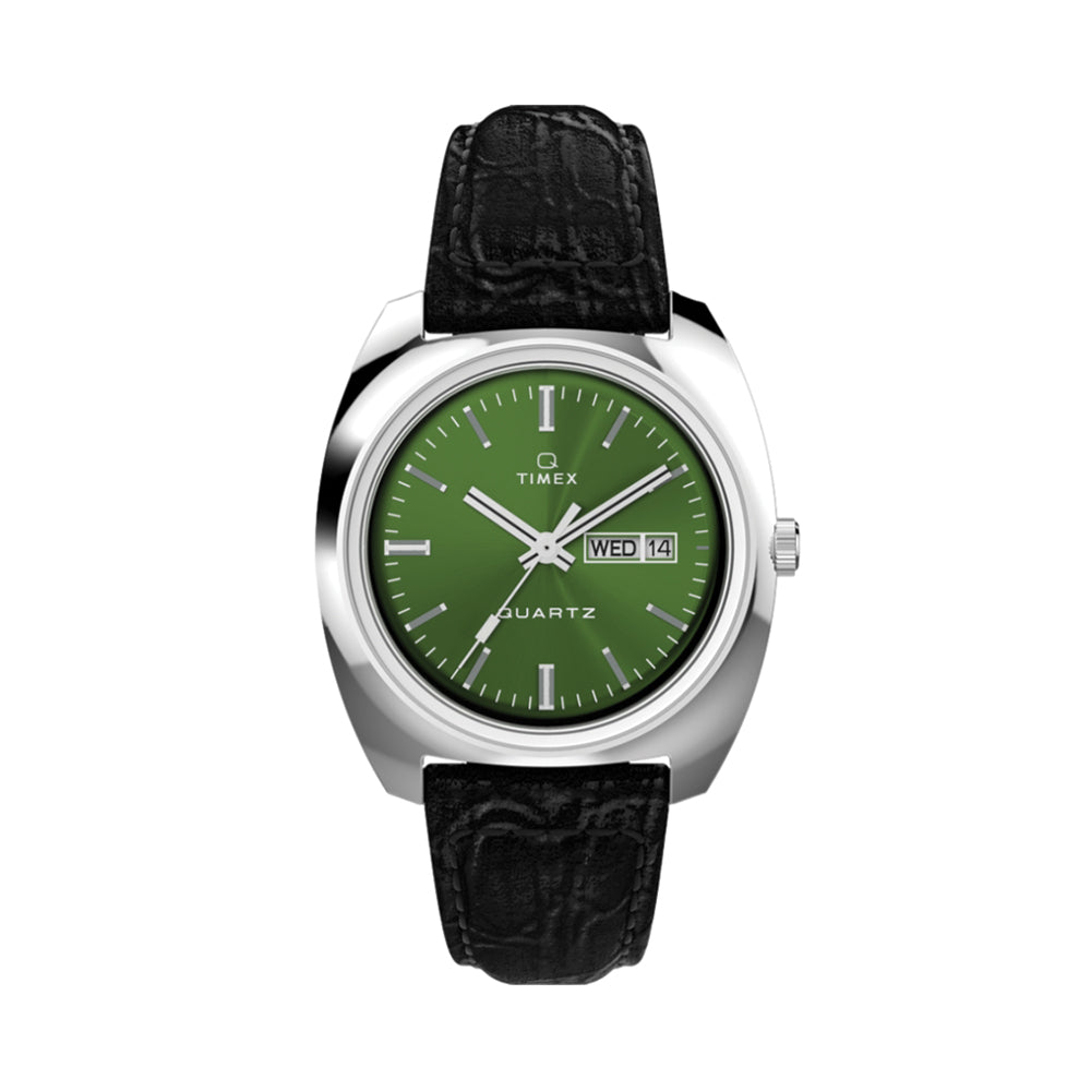 Q Dress Colors Day Date 37mm - Green on Leather Strap