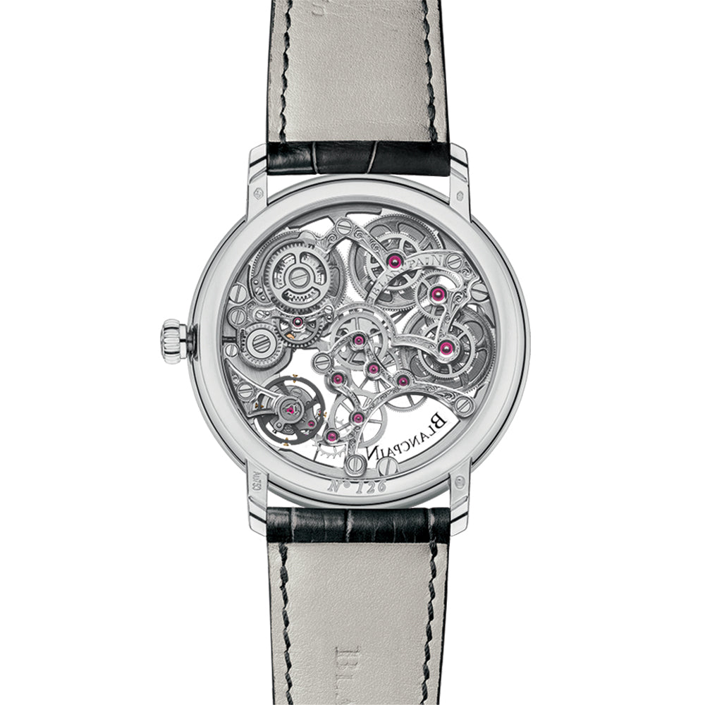 Villeret Squelette 8 Jours White Gold 38mm - Skeleton Dial on Leather Strap