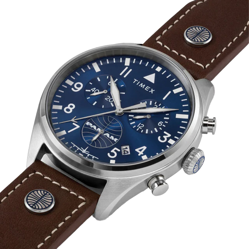 Pan Am® Chronograph 42mm - Blue on Leather Strap