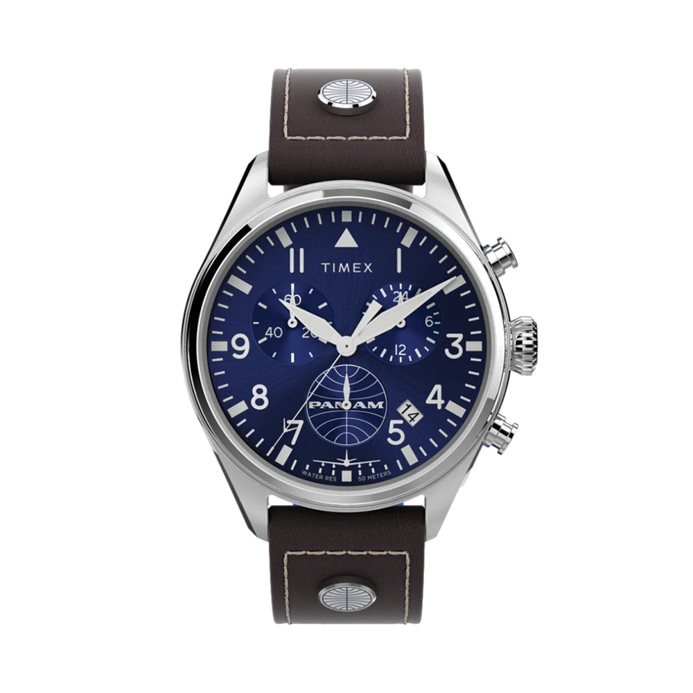 Pan Am® Chronograph 42mm - Blue on Leather Strap