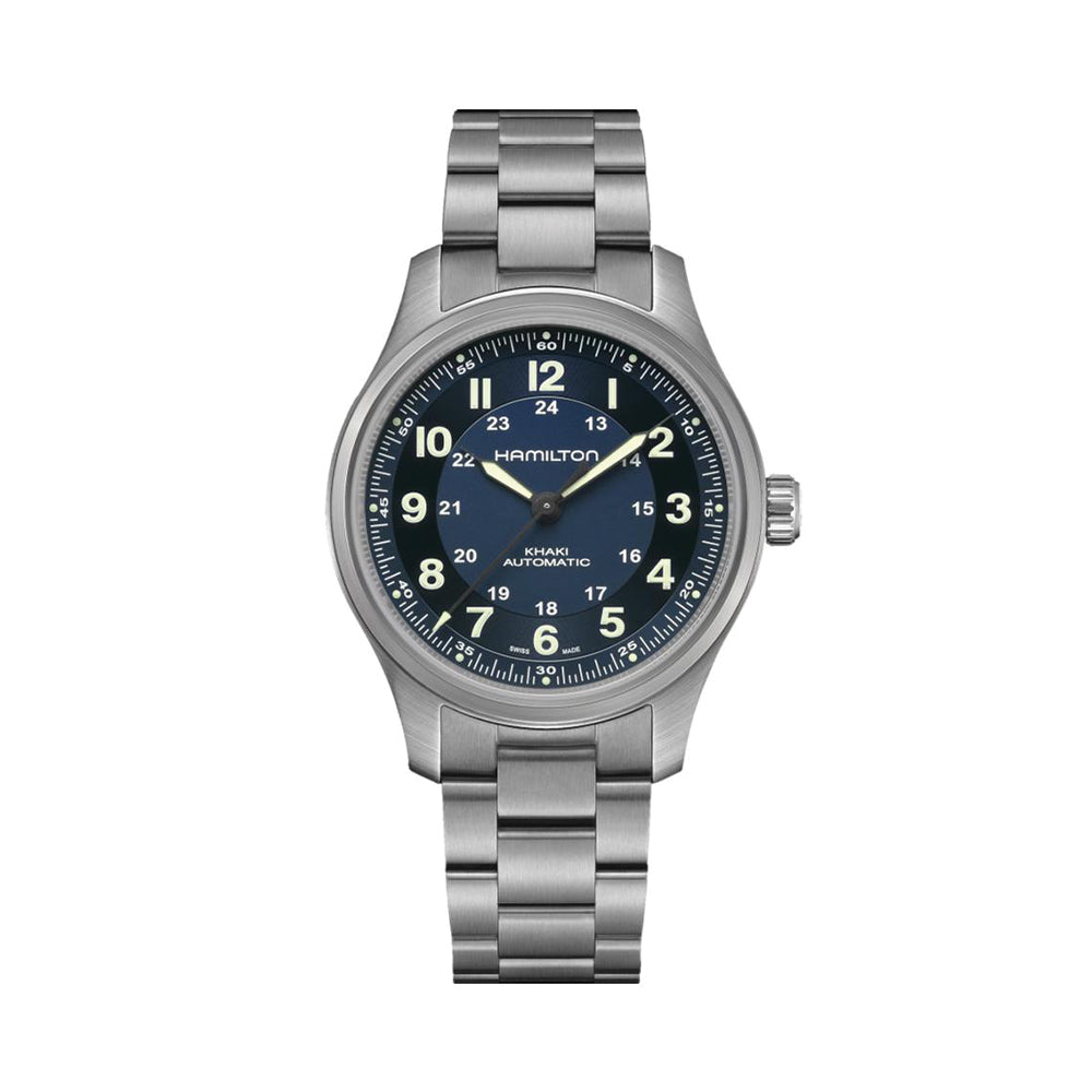 Khaki Field Titanium Auto 42mm - Blue on Bracelet