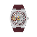 PRX Skeleton x Damian Lillard 44mm with silver case skeleton dial and red accents on a red rubber strap.
