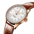 Navitimer Automatic Red Gold 36mm - White w/ Diamonds on Leather Strap