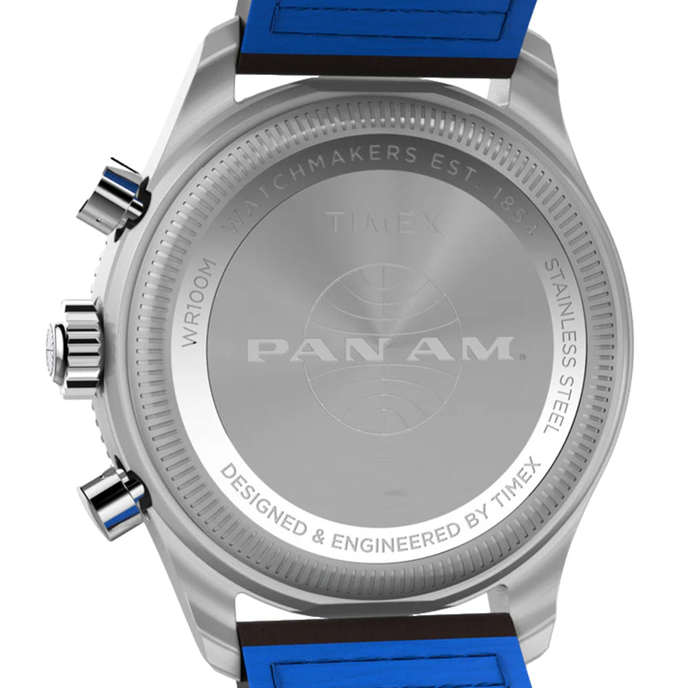 Fly Back Chronograph x Pan Am® 43mm - Blue on Leather Strap