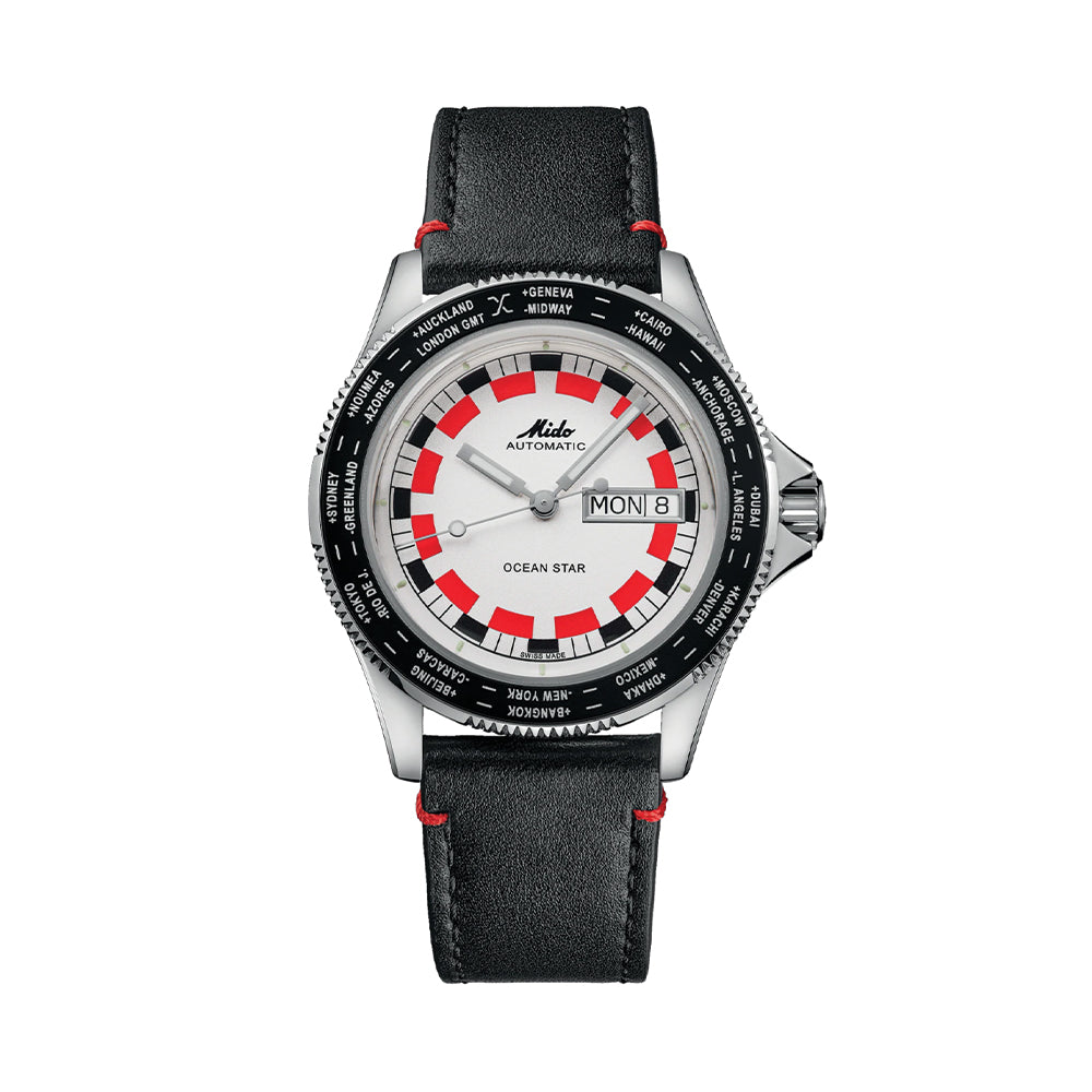 Ocean Star Worldtimer 40.5mm - Silver on Leather Strap