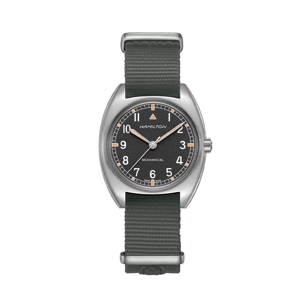 Khaki Aviation Pilot Pioneer Mechanical 33mm - Black on One-Piece Textile Strap