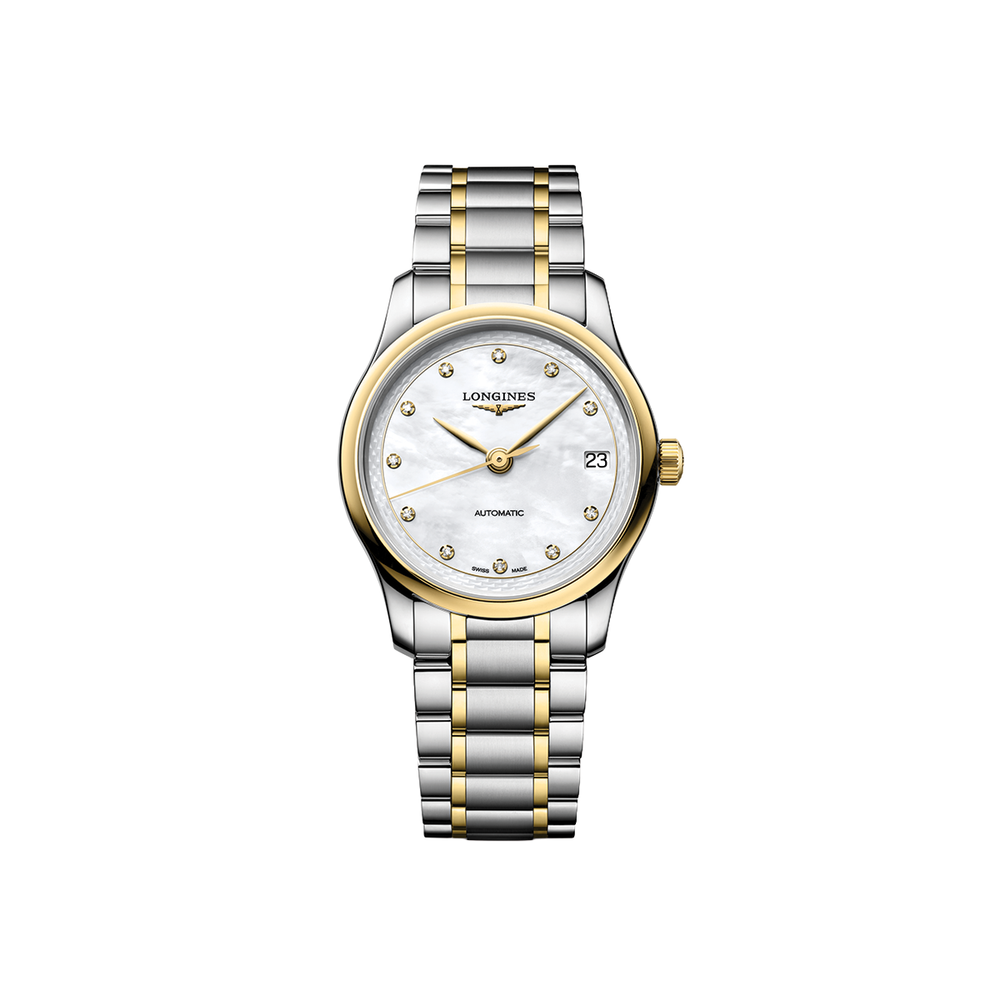 Master 2N Yellow Gold Tow-Tone 34mm - White, Mother-of-Pearl, Diamond-Set on Bracelet
