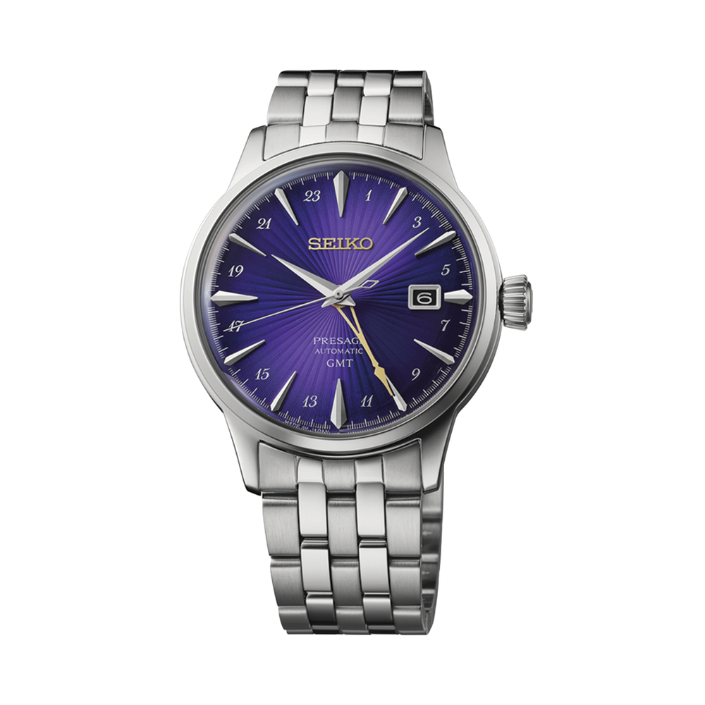 HCB006 Presage Cocktail Time GMT 145th Anniversary Limited Edition 40.5mm - Purple on Bracelet