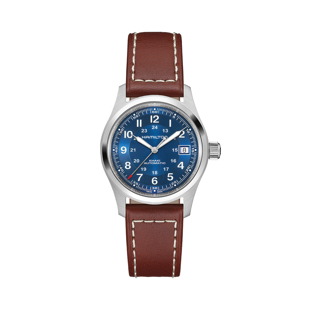 Khaki Field Auto Date 38mm - Blue on Leather Strap - Teddy Baldassarre