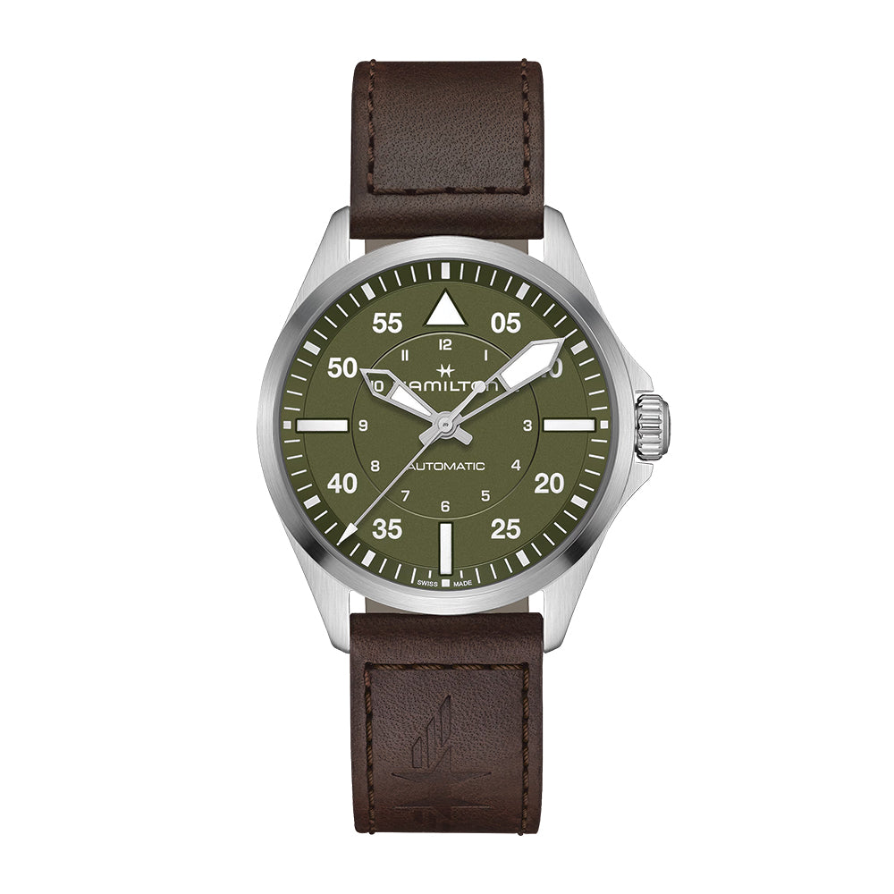 Khaki Aviation Pilot Auto 39mm - Green on Strap