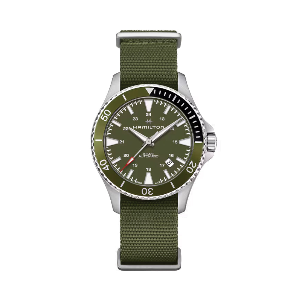 Khaki Navy Scuba Auto - Green on Strap