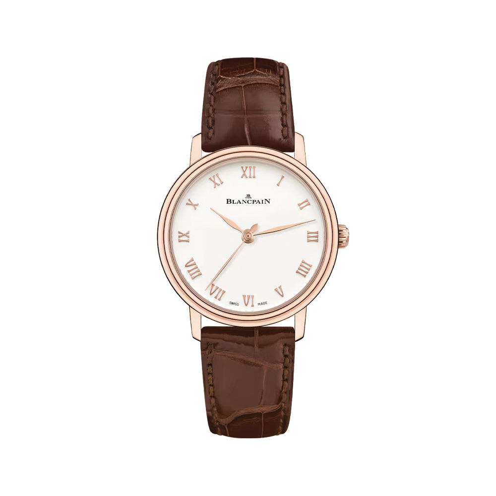 Villeret Ultraplate Red Gold 29mm - White on Leather Strap