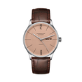Copper beige dial Berlin automatic watch on a brown leather strap with slim hour markers