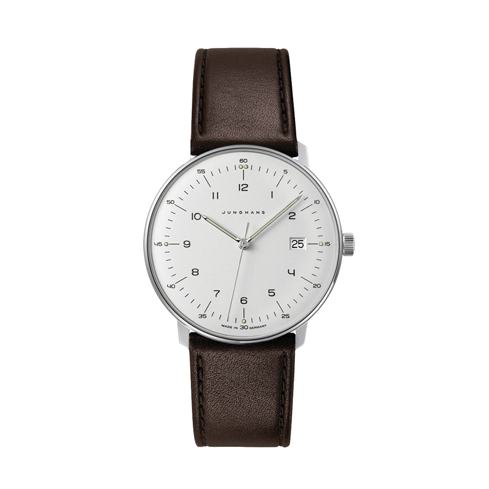 Max Bill Quartz 38mm - White on Brown Leather Strap