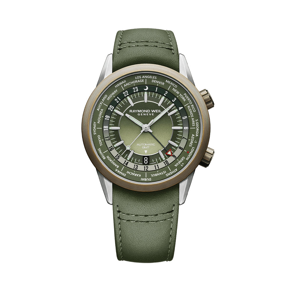 Freelancer GMT Worldtimer 40.5mm - Green on Leather Strap