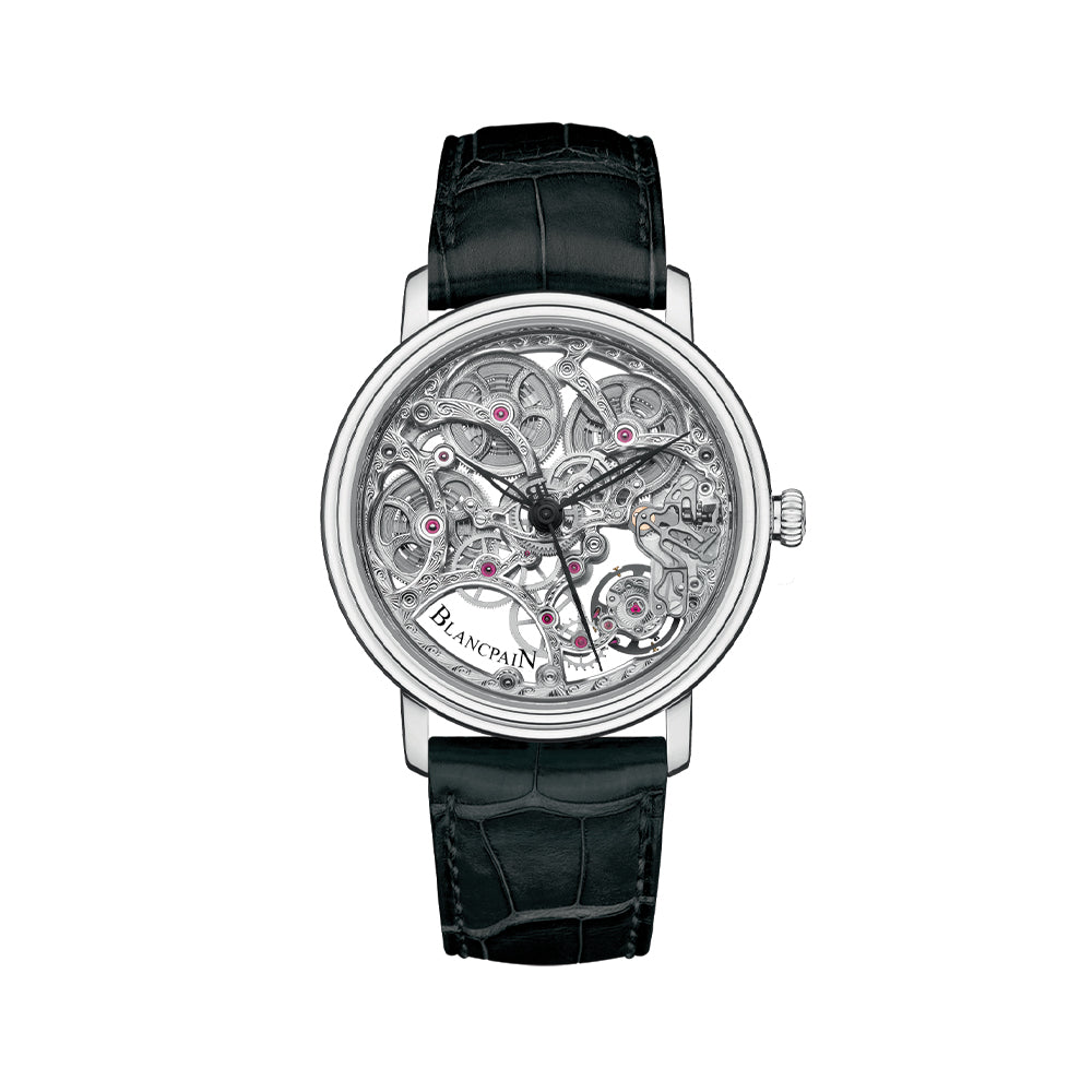 Villeret Squelette 8 Jours White Gold 38mm - Skeleton Dial on Leather Strap