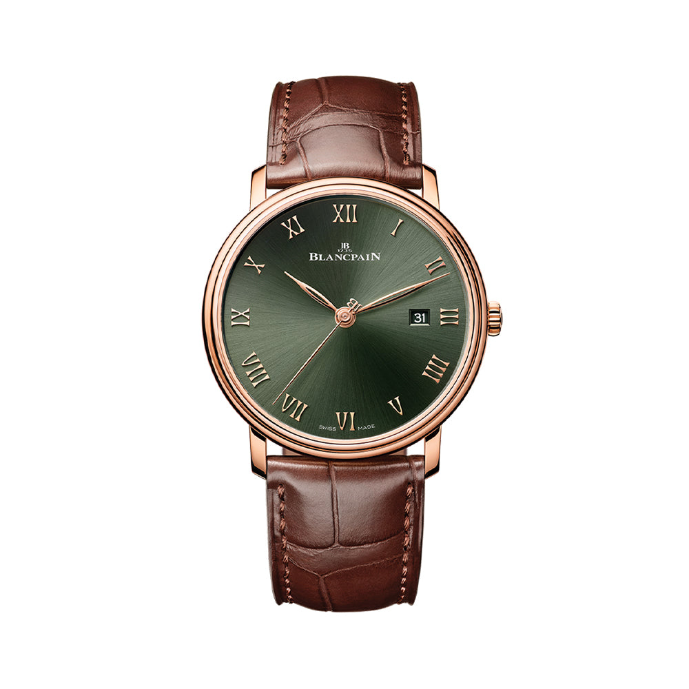 Villeret Extraplate Red Gold 40mm - Green Dial on Leather Strap