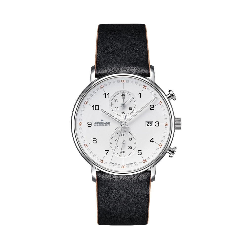 FORM C Chronograph With Numerals 40mm - White on Black Leather Strap