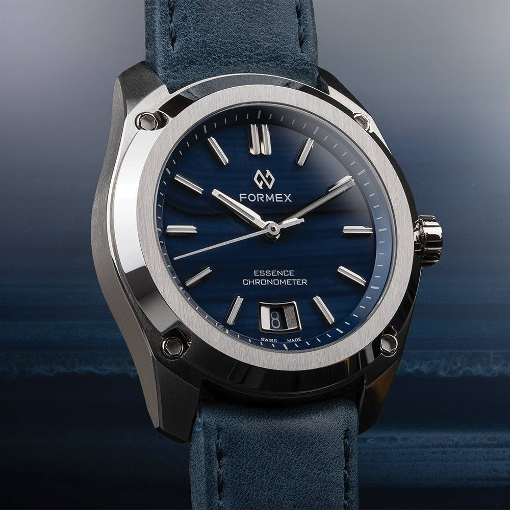 Automatic Chronometer "Blue Agate" 39mm - Blue on Blue Leather Strap