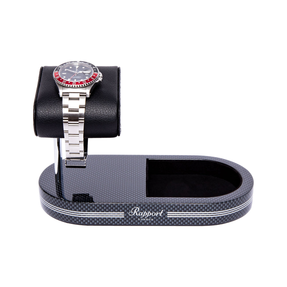 Formula Watch Stand with Tray - Carbon Fiber Finish