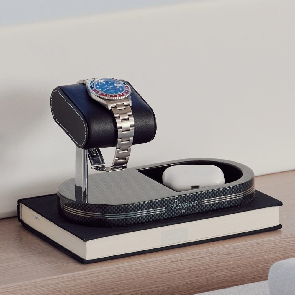 Formula Watch Stand with Tray - Carbon Fiber Finish