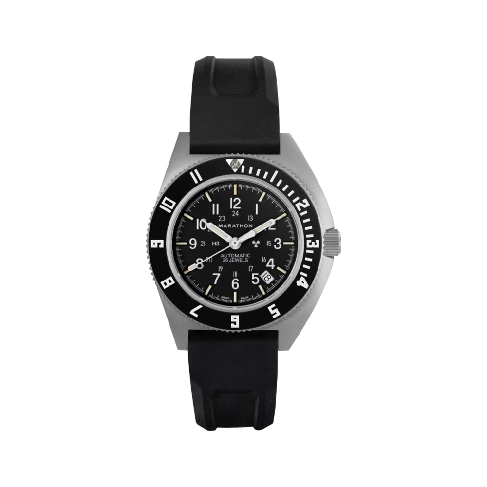 Marathon SSNAV D Automatic 41mm black navigator watch with black dial and black rubber strap