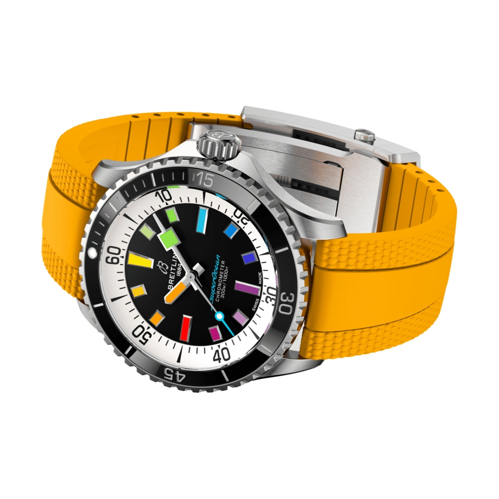 Superocean Automatic 42mm Rainbow on Yellow Rubber Strap