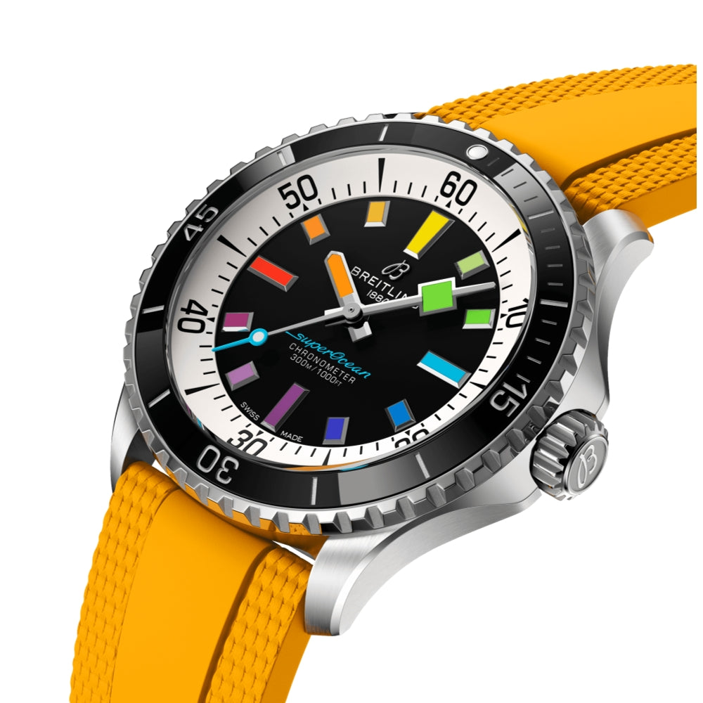 Superocean Automatic 42mm Rainbow on Yellow Rubber Strap