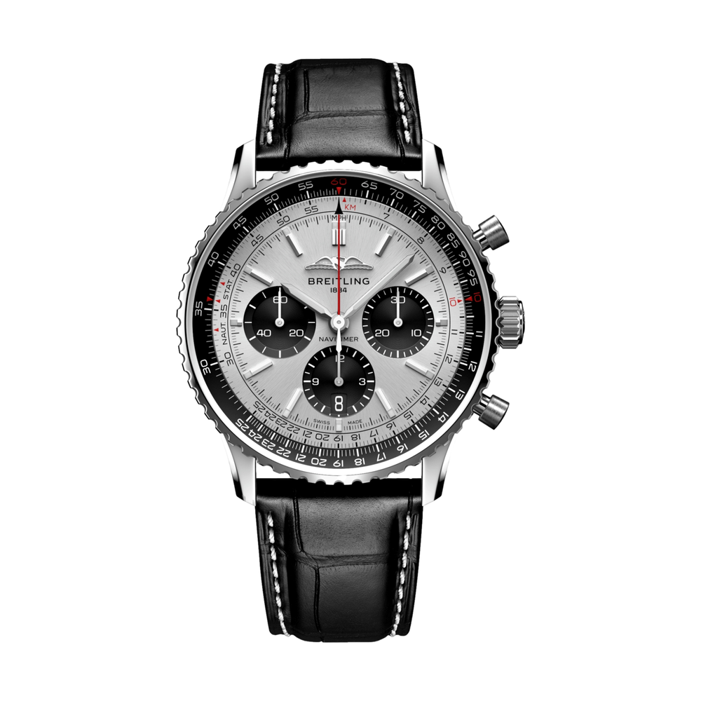 Navitimer Strap Navitimer B01 Chronograph 43mm - Silver on Leather Strap | Teddy ...