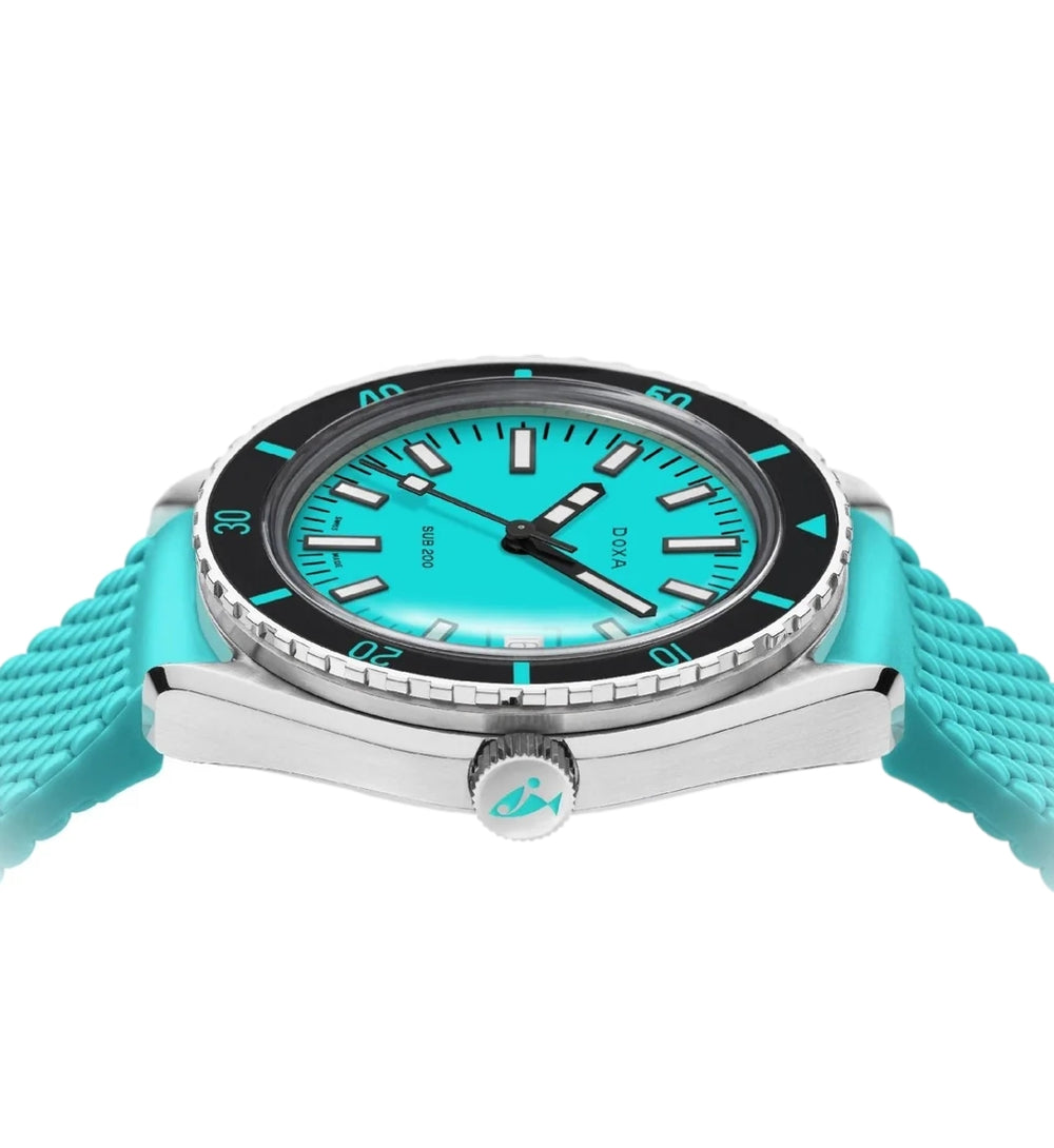 SUB 200 Aquamarine Sapphire Inlay Bezel 42mm - Turquoise on Rubber Str ...