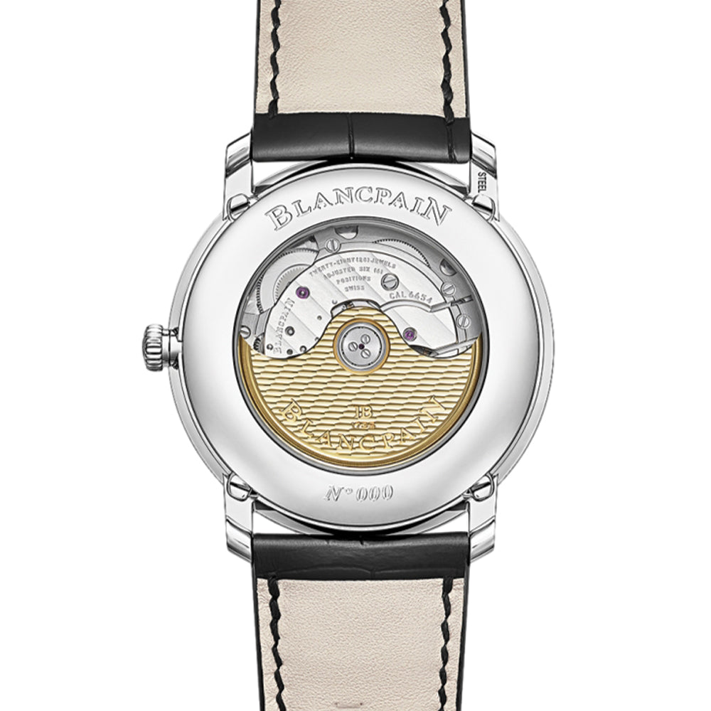 Villeret Quantième Complet SS 40mm - White on Black Leather Strap