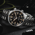 SOMBRERO 38mm - Black on Flat-Link Bracelet w/ Additional Leather Strap