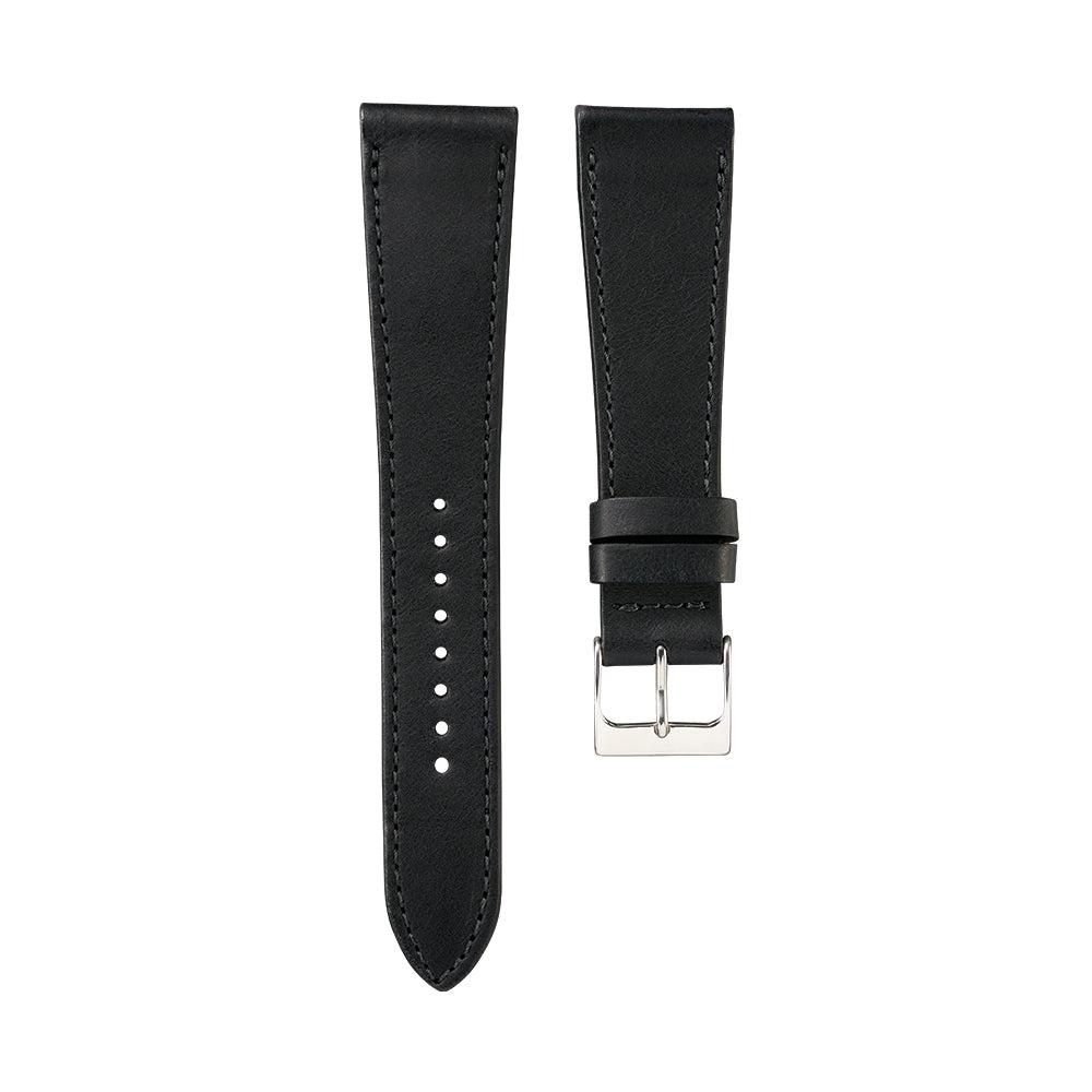 Black French calfskin watch strap set with buckle and keeper