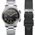 SOMBRERO 38mm - Black on Flat-Link Bracelet w/ Additional Leather Strap