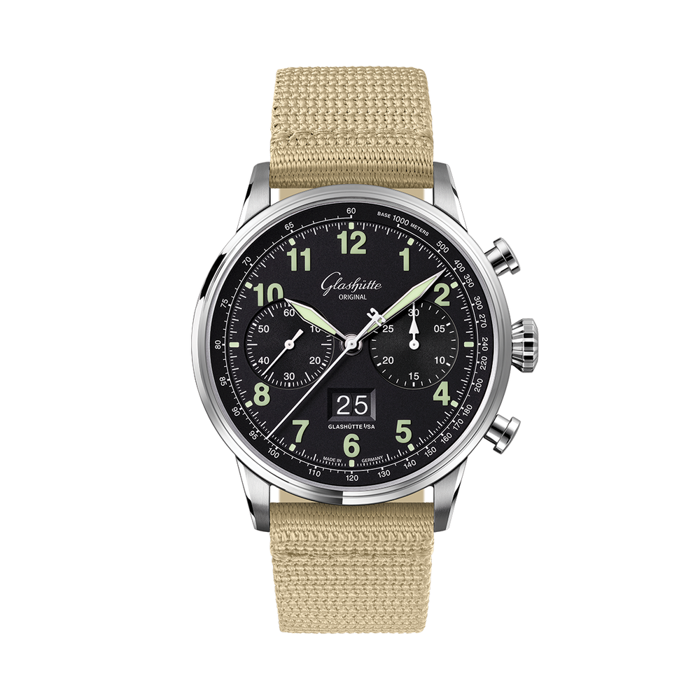Senator Chronograph Navigator 41mm - Black Lacquer on Fabric Strap