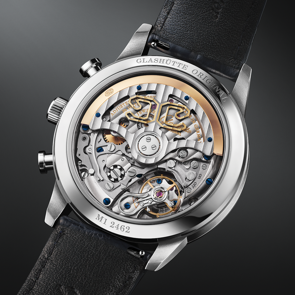 Senator Chronograph Navigator 41mm - Black Lacquer on Leather Strap