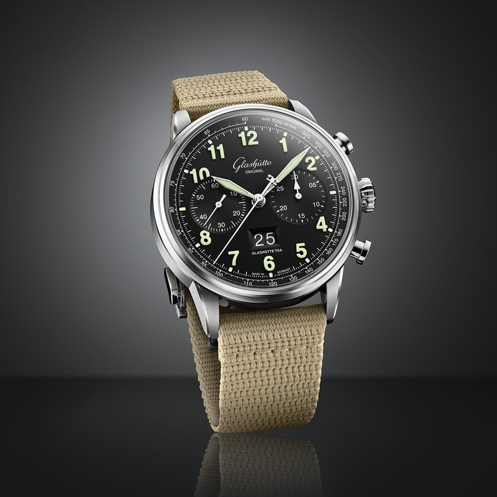Senator Chronograph Navigator 41mm - Black Lacquer on Fabric Strap