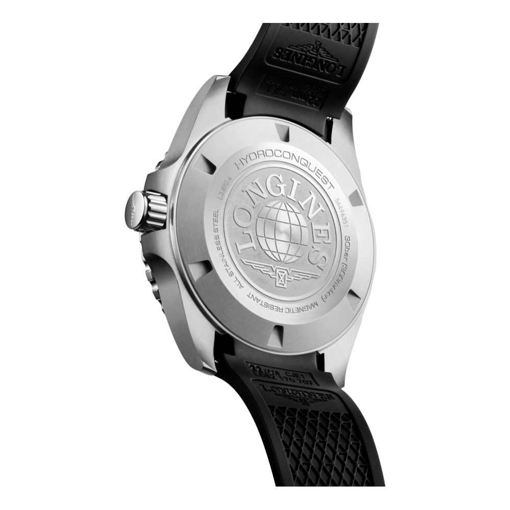 HydroConquest GMT Black Dial 43mm on Rubber Strap