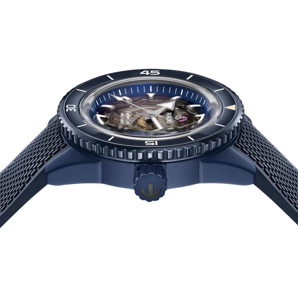 Captain Cook Automatic High Tech Ceramic 43mm - Blue Skeleton on Rubber Strap